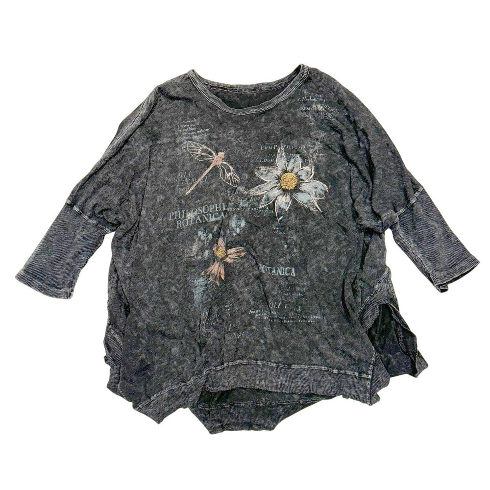 Jess & Jane XL Black Mineral Wash Botanical Dragonfly Top Whimsigoth FairyGrunge